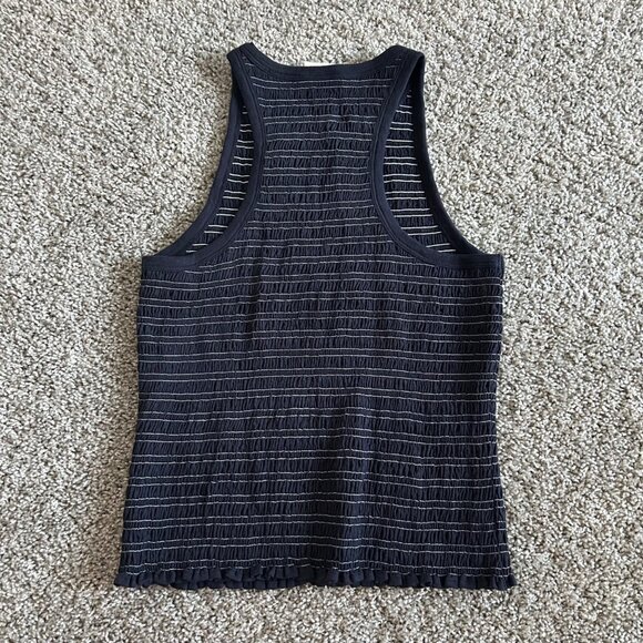 Cinq À Sept Large Fawn Smocked Tous Les Jours Navy Ruched Tank Top - Picture 10 of 12